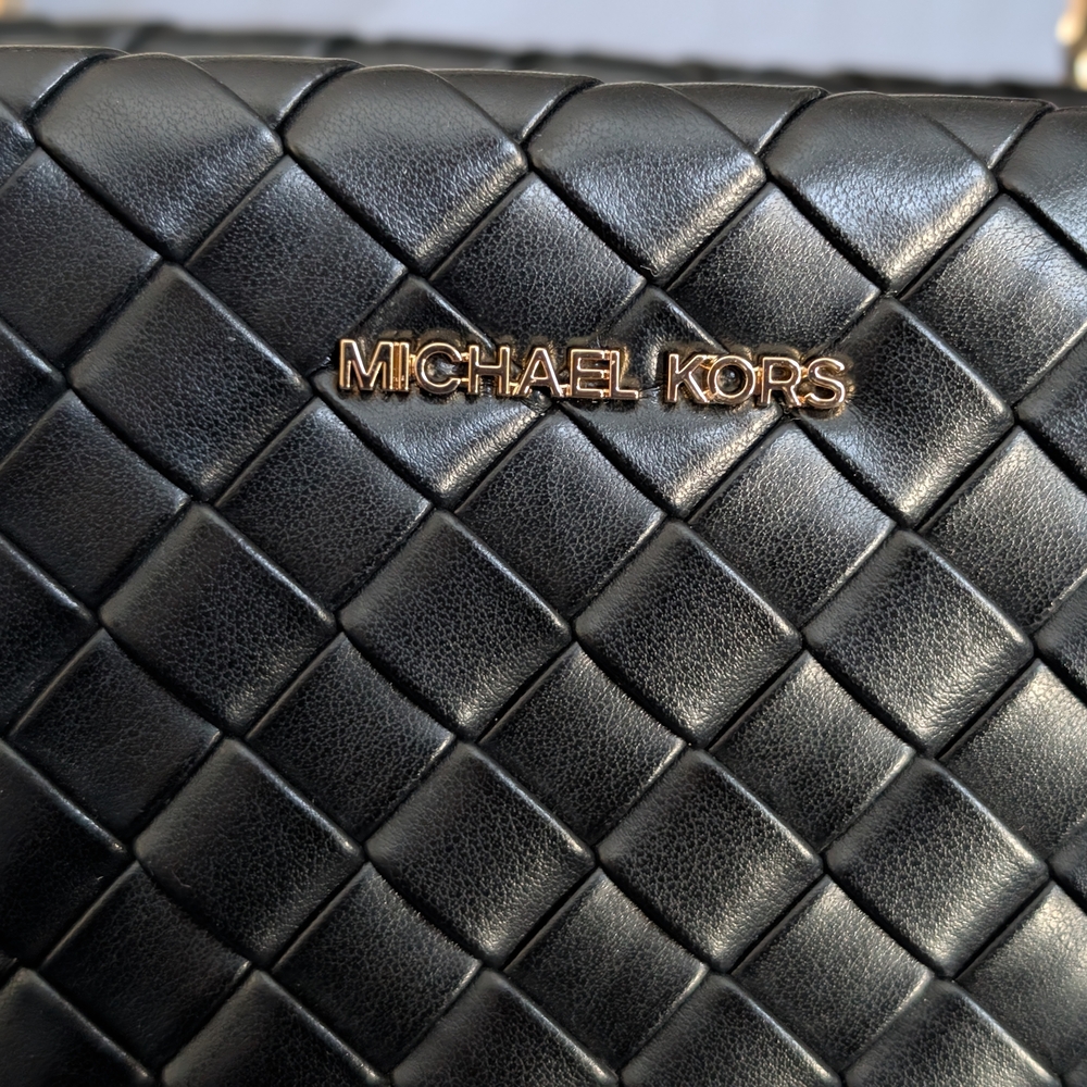 Michael Kors Marilyn Medium Woven Satchel Black No Crossbody Strap - Picture 3 of 10